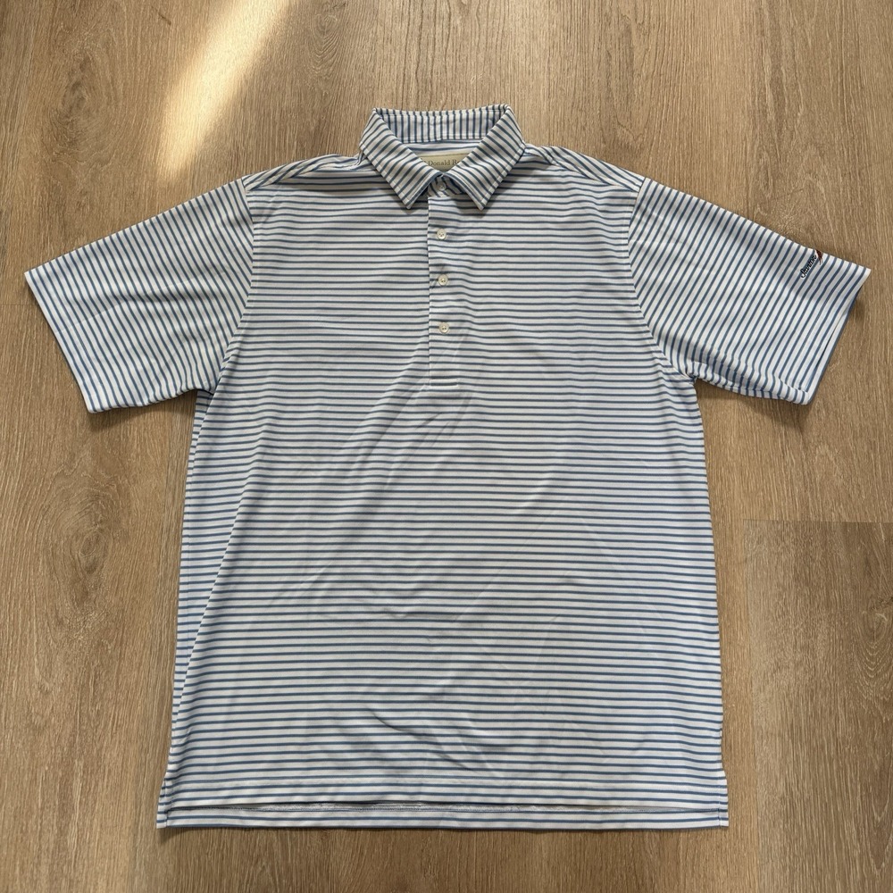 Donald Ross Mens Large Blue & White Striped Lightweight Golf Polo Stanton‎ Ridge